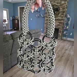 Silver and Black Beaded Handbag